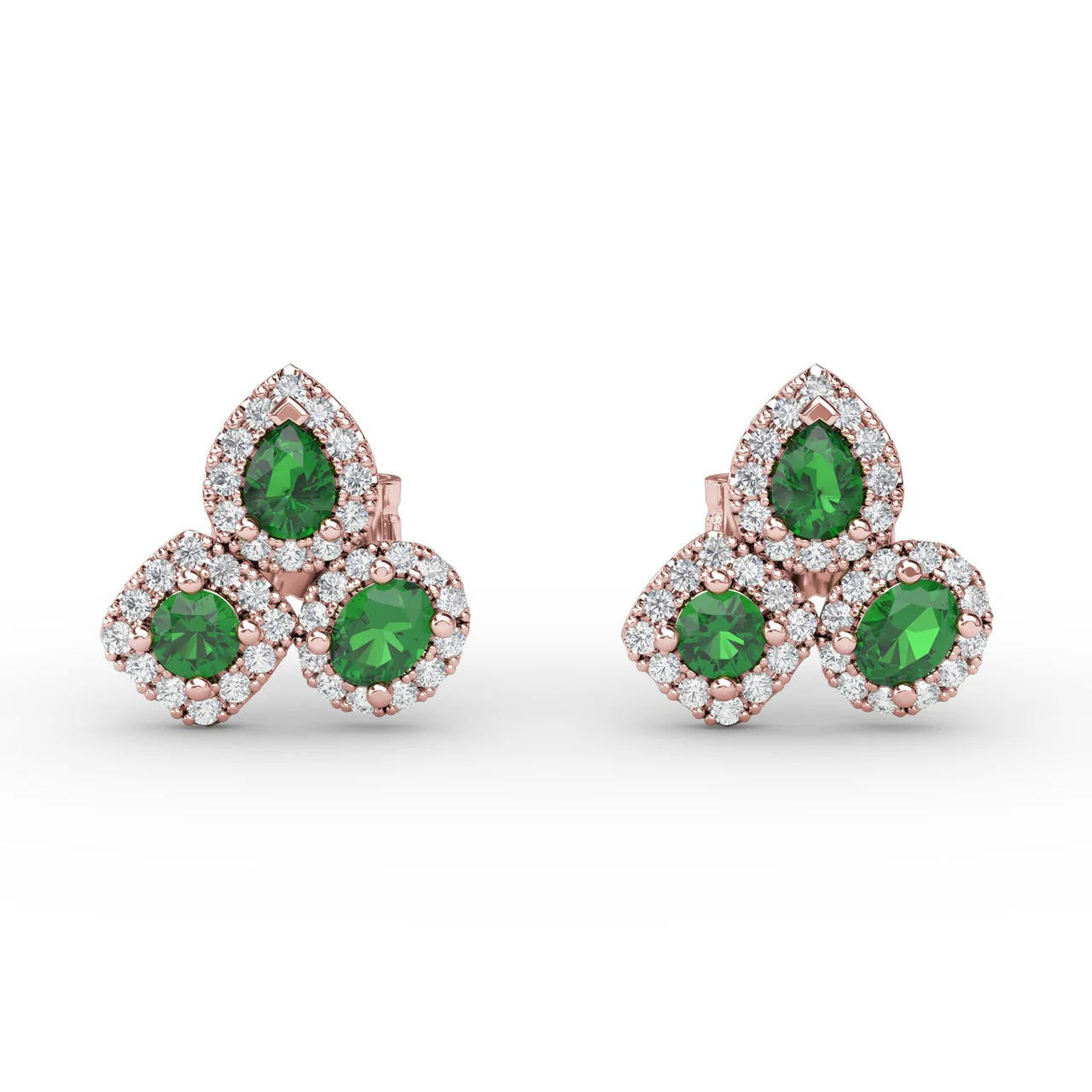 Emerald & Diamond Cluster Stud Earrings - Image 3