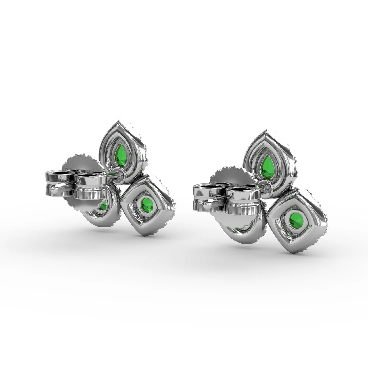 Emerald & Diamond Cluster Stud Earrings - Image 5