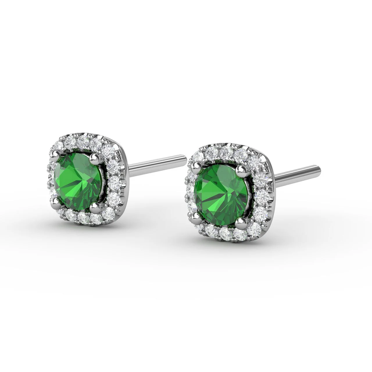 Cushion Emerald & Diamond Stud Earrings - Image 4