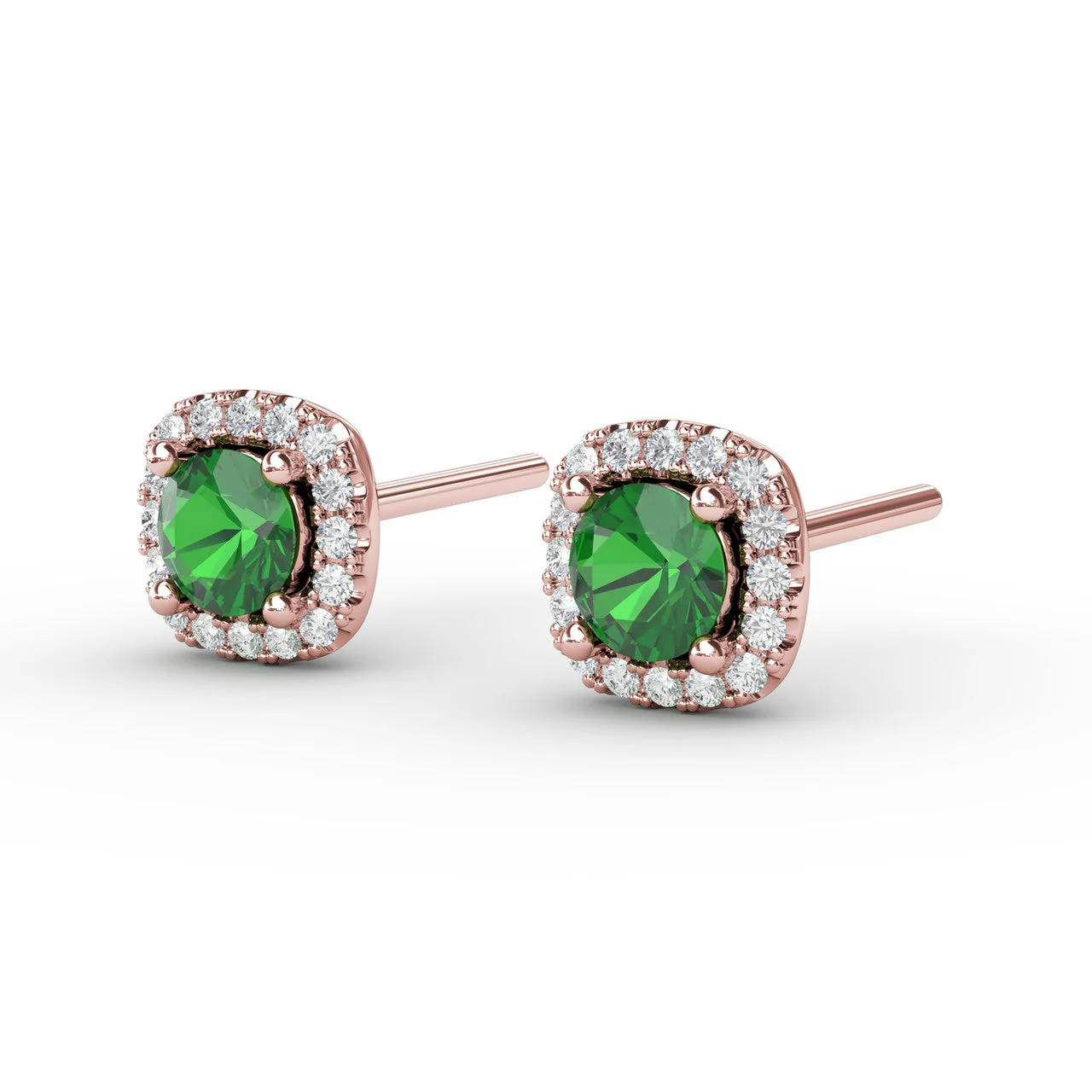 Cushion Emerald & Diamond Stud Earrings - Image 8